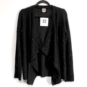 Anne Klein Black Sequined Open Draped Cardigan